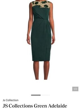 JS Collections Green Sheath Dress with Cream Floral V-Back